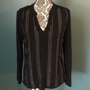 V Neck Long Sleeve Embellished Dress Shirt, Large